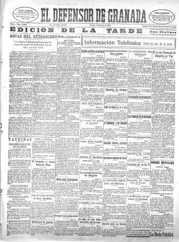 'El Defensor de Granada  : diario político independiente' - Año L Número 25403 Ed. Tarde - 1928 Enero 06