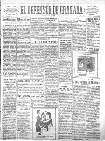 'El Defensor de Granada  : diario político independiente' - Año L Número 25405 Ed. Mañana - 1928 Enero 08