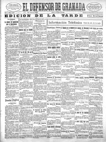 'El Defensor de Granada  : diario político independiente' - Año L Número 25409 Ed. Tarde - 1928 Enero 10