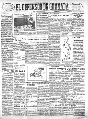 'El Defensor de Granada  : diario político independiente' - Año L Número 25445 Ed. Mañana - 1928 Febrero 01