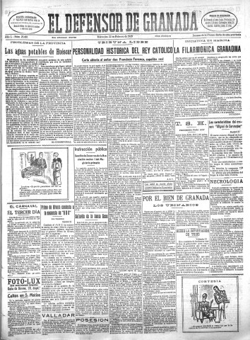'El Defensor de Granada  : diario político independiente' - Año L Número 25481 Ed. Mañana - 1928 Febrero 22
