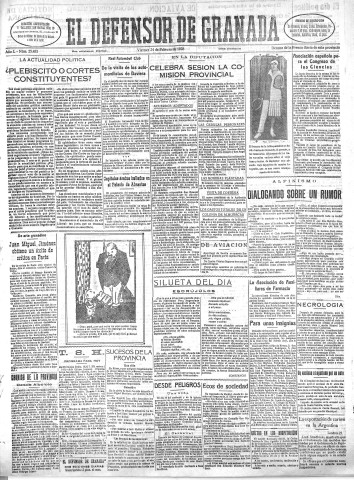 'El Defensor de Granada  : diario político independiente' - Año L Número 25485 Ed. Mañana - 1928 Febrero 24