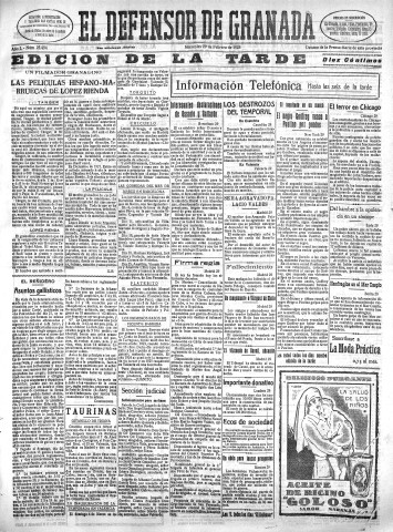 'El Defensor de Granada  : diario político independiente' - Año L Número 25494 Ed. Tarde - 1928 Febrero 29