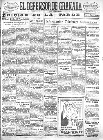 'El Defensor de Granada  : diario político independiente' - Año L Número 25498 Ed. Tarde - 1928 Marzo 02