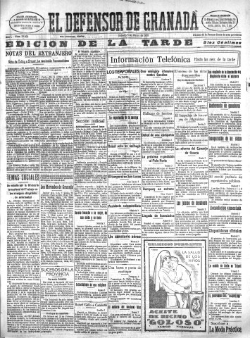'El Defensor de Granada  : diario político independiente' - Año L Número 25500 Ed. Tarde - 1928 Marzo 03
