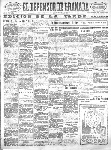 'El Defensor de Granada  : diario político independiente' - Año L Número 2557 Ed. Tarde - 1928 Marzo 14