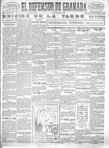 'El Defensor de Granada  : diario político independiente' - Año L Número 25580 Ed. Tarde - 1928 Marzo 15