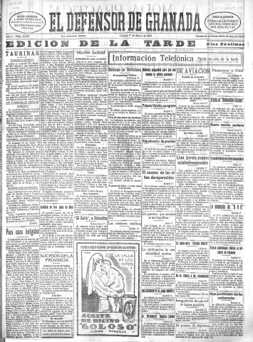 'El Defensor de Granada  : diario político independiente' - Año L Número 25584 Ed. Tarde - 1928 Marzo 17