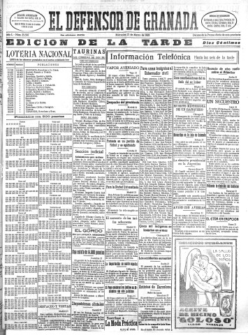 'El Defensor de Granada  : diario político independiente' - Año L Número 25590 Ed. Tarde - 1928 Marzo 21