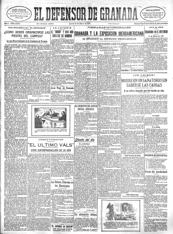 'El Defensor de Granada  : diario político independiente' - Año L Número 25591 Ed. Mañana - 1928 Marzo 22