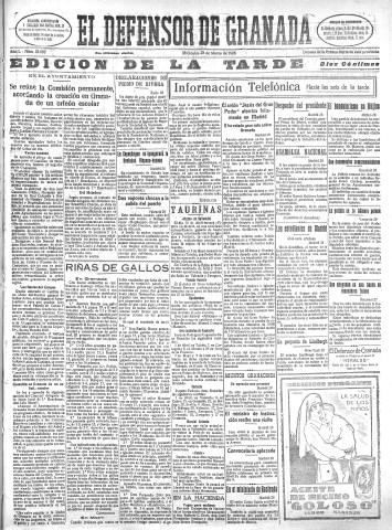 'El Defensor de Granada  : diario político independiente' - Año L Número 25602 Ed. Tarde - 1928 Marzo 28