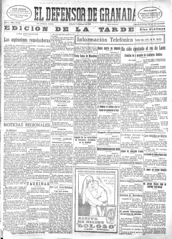 'El Defensor de Granada  : diario político independiente' - Año L Número 25608 Ed. Tarde - 1928 Marzo 31