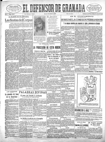 'El Defensor de Granada  : diario político independiente' - Año L Número 25615 Ed. Mañana - 1928 Abril 05