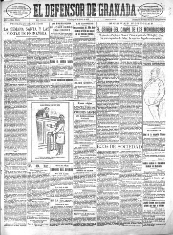 'El Defensor de Granada  : diario político independiente' - Año L Número 25619 Ed. Mañana - 1928 Abril 08