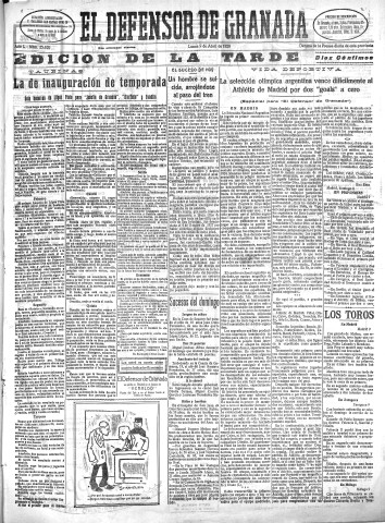 'El Defensor de Granada  : diario político independiente' - Año L Número 25620 Ed. Tarde - 1928 Abril 09