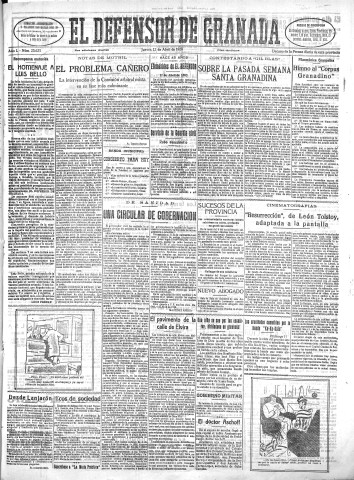 'El Defensor de Granada  : diario político independiente' - Año L Número 25625 Ed. Mañana - 1928 Abril 12