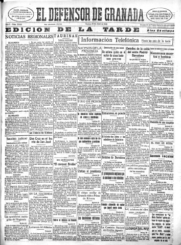 'El Defensor de Granada  : diario político independiente' - Año L Número 25640 Ed. Tarde - 1928 Abril 20