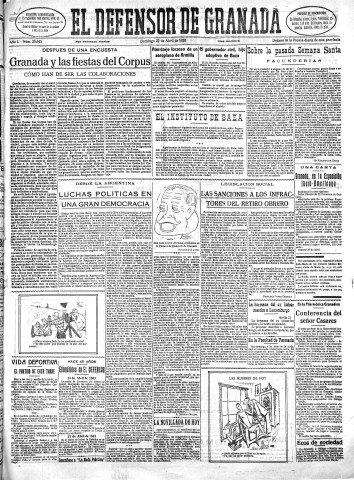 'El Defensor de Granada  : diario político independiente' - Año L Número 25643 Ed. Mañana - 1928 Abril 22