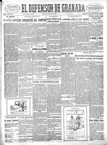 'El Defensor de Granada  : diario político independiente' - Año L Número 25647 Ed. Mañana - 1928 Abril 25