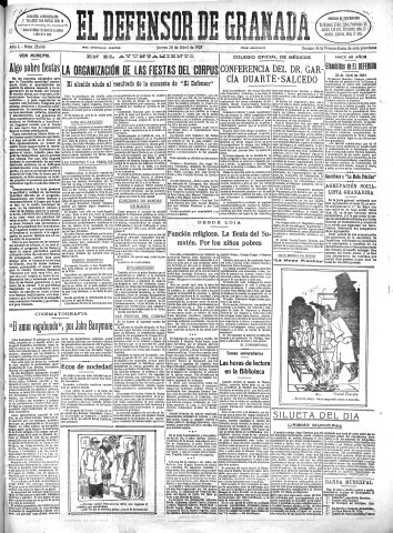 'El Defensor de Granada  : diario político independiente' - Año L Número 25649 Ed. Mañana - 1928 Abril 26