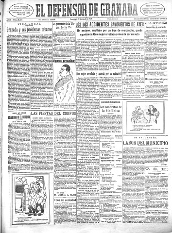 'El Defensor de Granada  : diario político independiente' - Año L Número 25655 Ed. Mañana - 1928 Abril 29