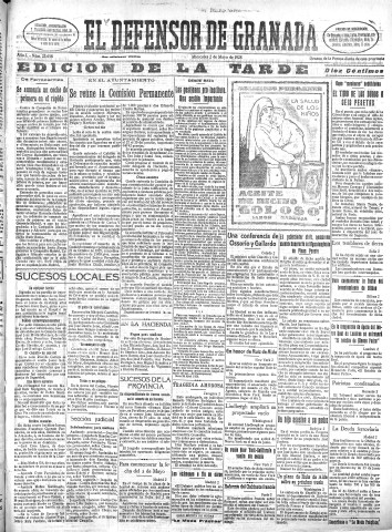 'El Defensor de Granada  : diario político independiente' - Año L Número 25658 Ed. Tarde - 1928 Mayo 02