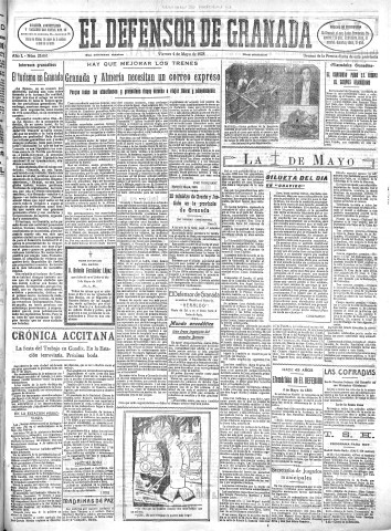 'El Defensor de Granada  : diario político independiente' - Año L Número 25661 Ed. Mañana - 1928 Mayo 04