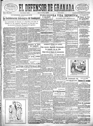 'El Defensor de Granada  : diario político independiente' - Año L Número 25667 Ed. Mañana - 1928 Mayo 08