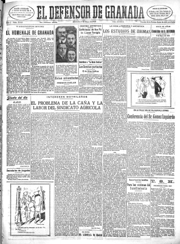 'El Defensor de Granada  : diario político independiente' - Año L Número 25669 Ed. Mañana - 1928 Mayo 09