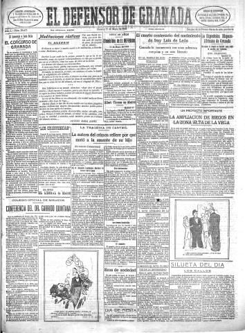 'El Defensor de Granada  : diario político independiente' - Año L Número 25673 Ed. Mañana - 1928 Mayo 11