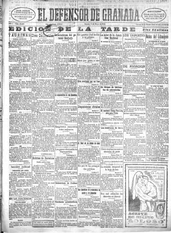 'El Defensor de Granada  : diario político independiente' - Año L Número 25680 Ed. Tarde - 1928 Mayo 15