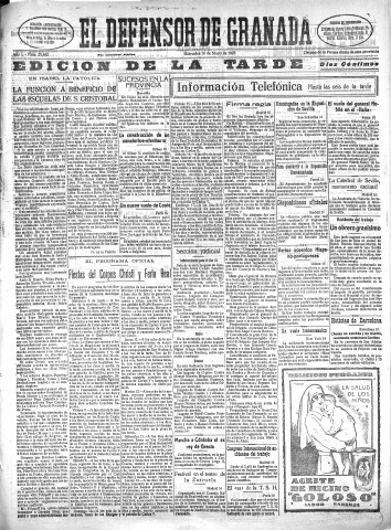 'El Defensor de Granada  : diario político independiente' - Año L Número 25682 Ed. Tarde - 1928 Mayo 16