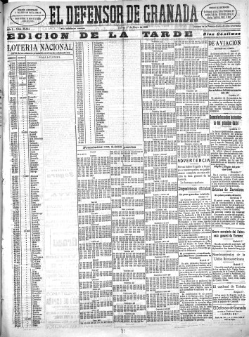 'El Defensor de Granada  : diario político independiente' - Año L Número 25684 Ed. Tarde - 1928 Mayo 17