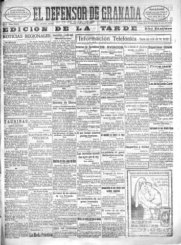 'El Defensor de Granada  : diario político independiente' - Año L Número 25686 Ed. Tarde - 1928 Mayo 18