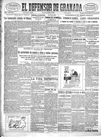 'El Defensor de Granada  : diario político independiente' - Año L Número 25691 Ed. Mañana - 1928 Mayo 22