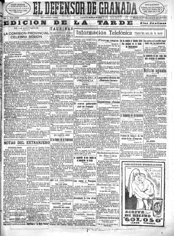 'El Defensor de Granada  : diario político independiente' - Año L Número 25696 Ed. Tarde - 1928 Mayo 24
