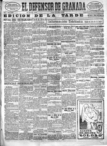 'El Defensor de Granada  : diario político independiente' - Año L Número 25698 Ed. Tarde - 1928 Mayo 25