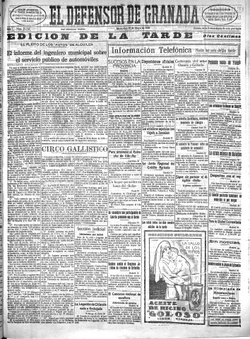 'El Defensor de Granada  : diario político independiente' - Año L Número 25706 Ed. Tarde - 1928 Mayo 30