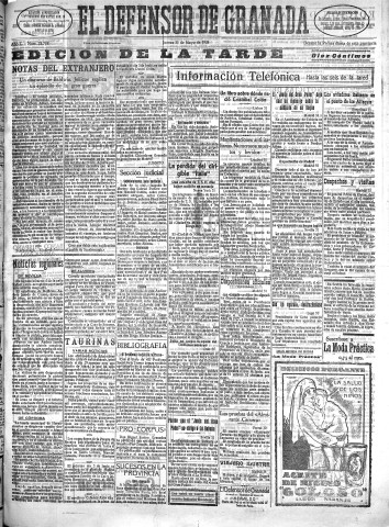 'El Defensor de Granada  : diario político independiente' - Año L Número 25708 Ed. Tarde - 1928 Mayo 31