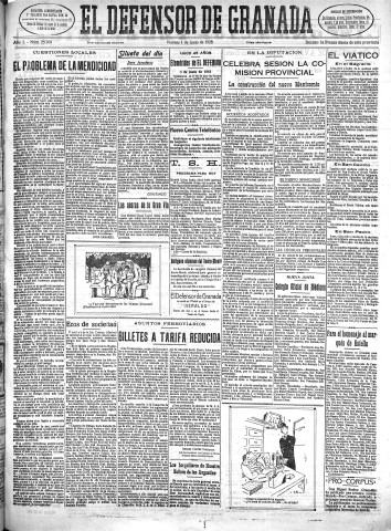 'El Defensor de Granada  : diario político independiente' - Año L Número 25709 Ed. Mañana - 1928 Junio 01