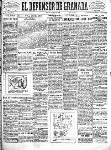 'El Defensor de Granada  : diario político independiente' - Año L Número 25711 Ed. Mañana - 1928 Junio 02