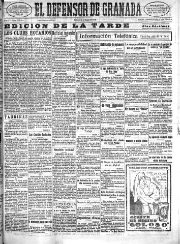 'El Defensor de Granada  : diario político independiente' - Año L Número 25712 Ed. Tarde - 1928 Junio 02