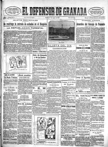 'El Defensor de Granada  : diario político independiente' - Año L Número 25713 Ed. Mañana - 1928 Junio 03