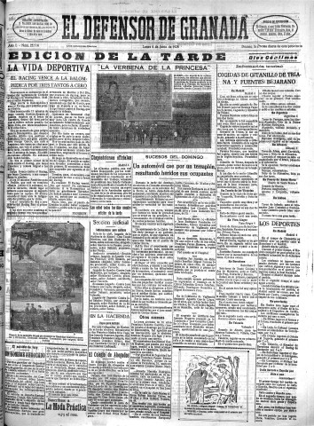 'El Defensor de Granada  : diario político independiente' - Año L Número 25714 Ed. Tarde - 1928 Junio 04