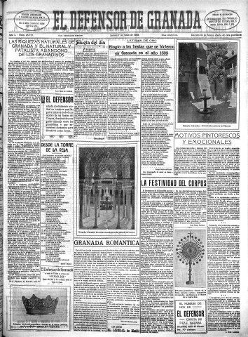 'El Defensor de Granada  : diario político independiente' - Año L Número 25719 Ed. Mañana - 1928 Junio 07