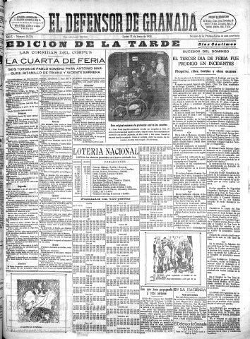 'El Defensor de Granada  : diario político independiente' - Año L Número 25724 Ed. Tarde - 1928 Junio 11