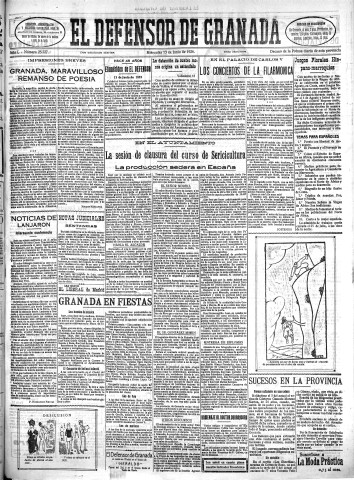 'El Defensor de Granada  : diario político independiente' - Año L Número 25727 Ed. Mañana - 1928 Junio 13