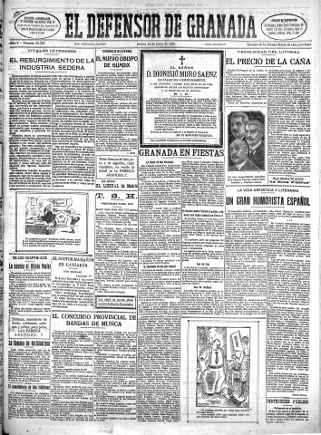 'El Defensor de Granada  : diario político independiente' - Año L Número 25729 Ed. Mañana - 1928 Junio 14