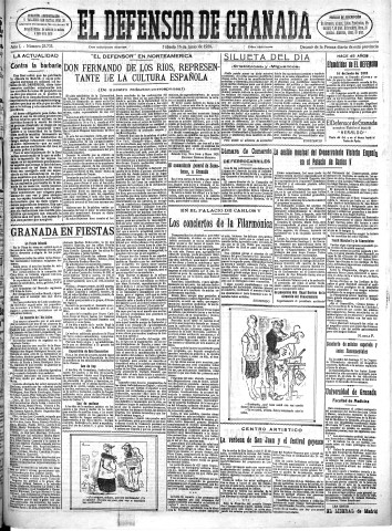 'El Defensor de Granada  : diario político independiente' - Año L Número 25733 Ed. Mañana - 1928 Junio 16
