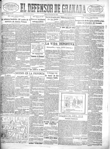 'El Defensor de Granada  : diario político independiente' - Año L Número 25737 Ed. Mañana - 1928 Junio 19